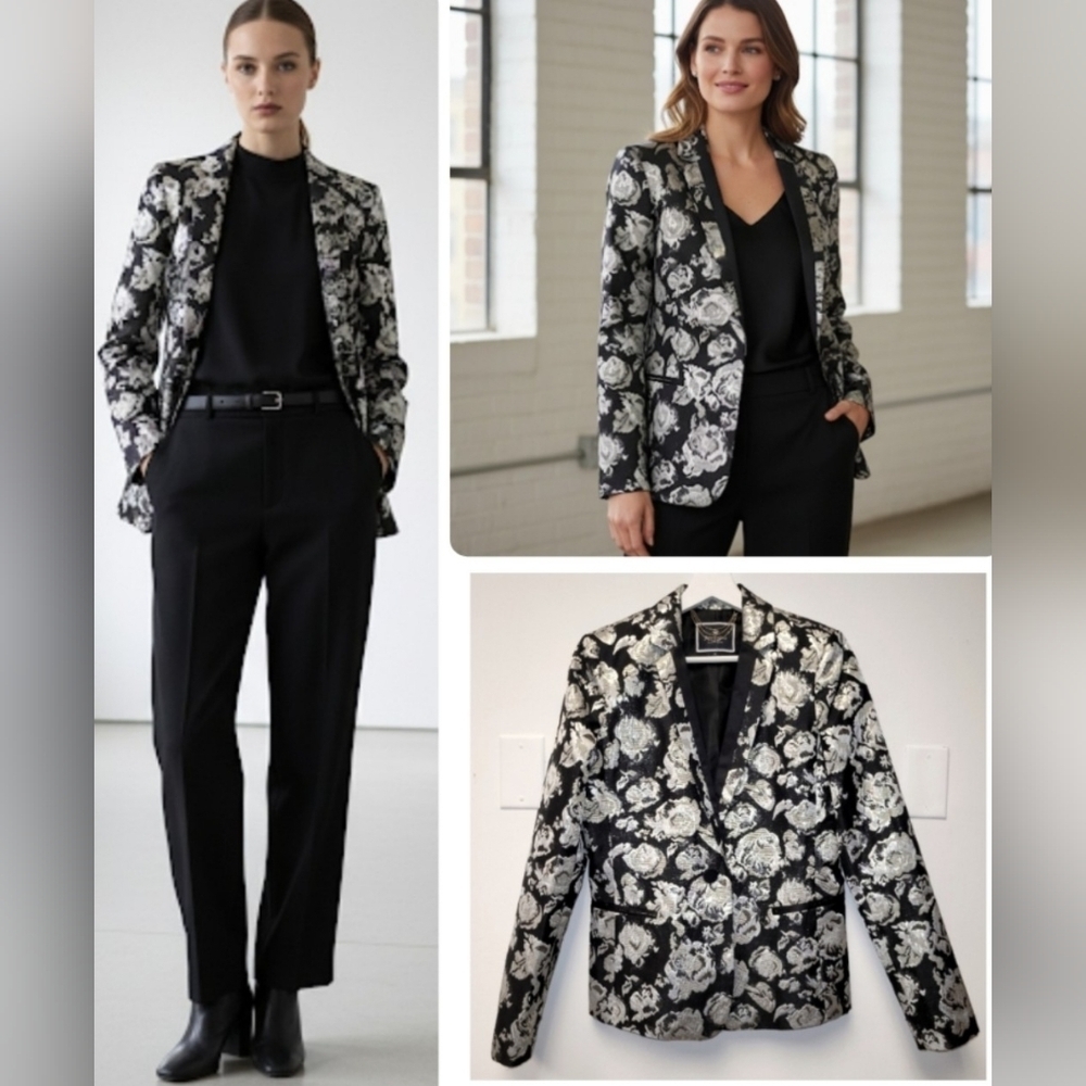 Juicy Couture Jacquard Floral Metallic Blazer Size 8